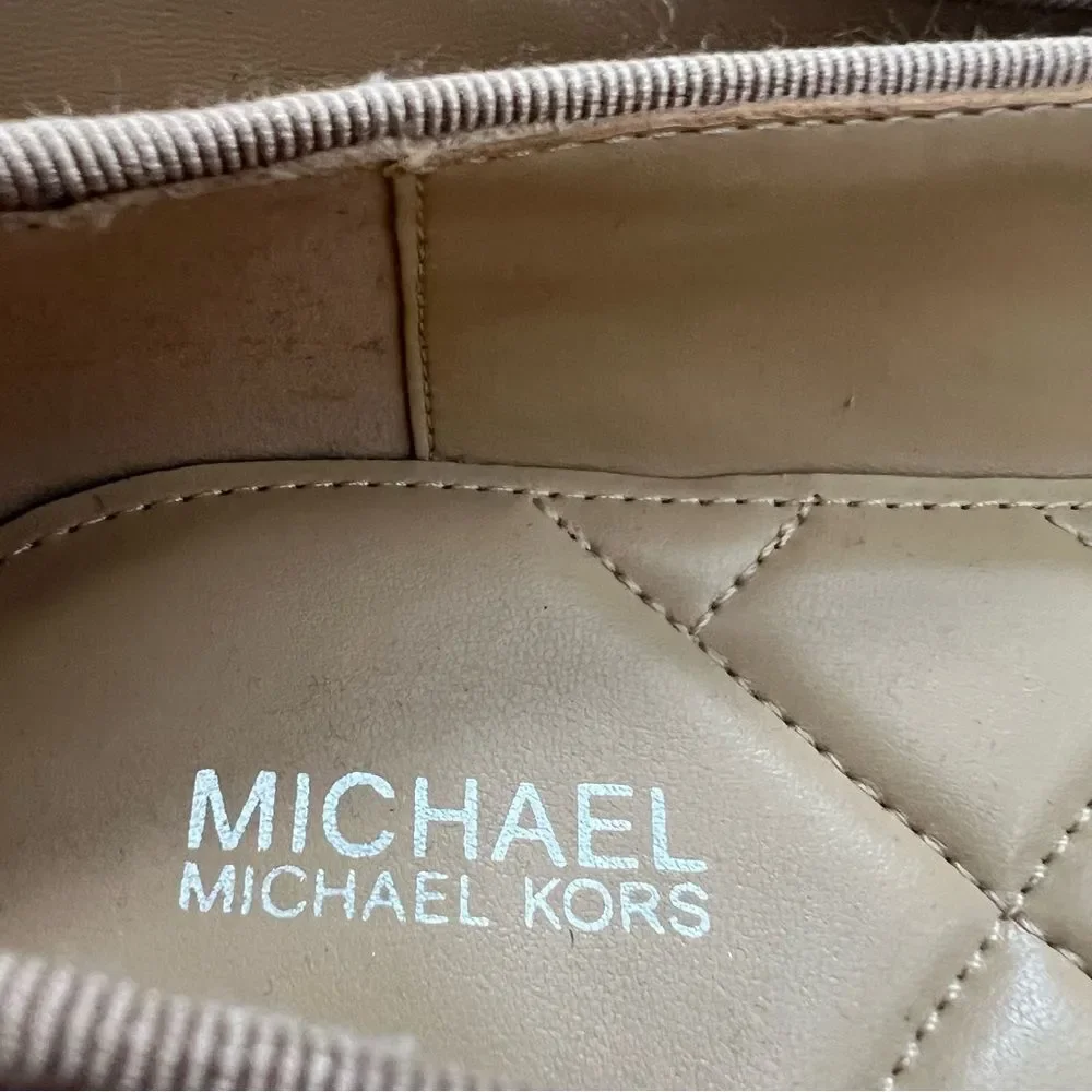 Michael Kors Nori Leather Ballet Flats size 9.5M Tan Bow Shoes Neutral Classic